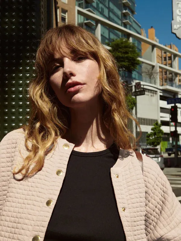 Nation Logan Oversized Quilted Bomber Jacket- White Chocolate