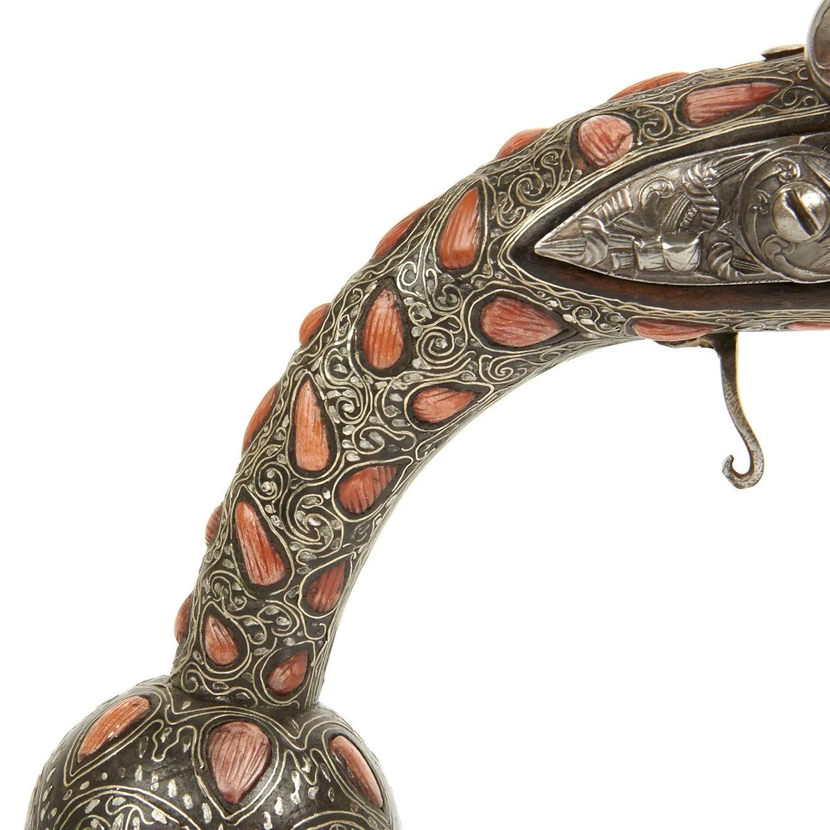 Original Ottoman Empire 1815 Pair of Flintlock Ball Butted Pistols