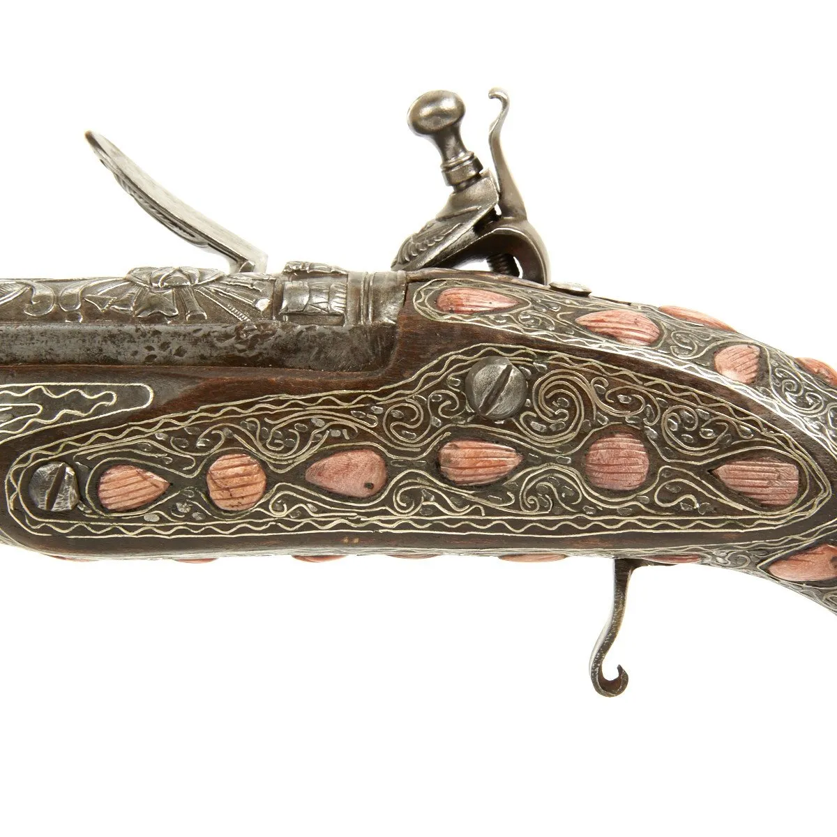 Original Ottoman Empire 1815 Pair of Flintlock Ball Butted Pistols