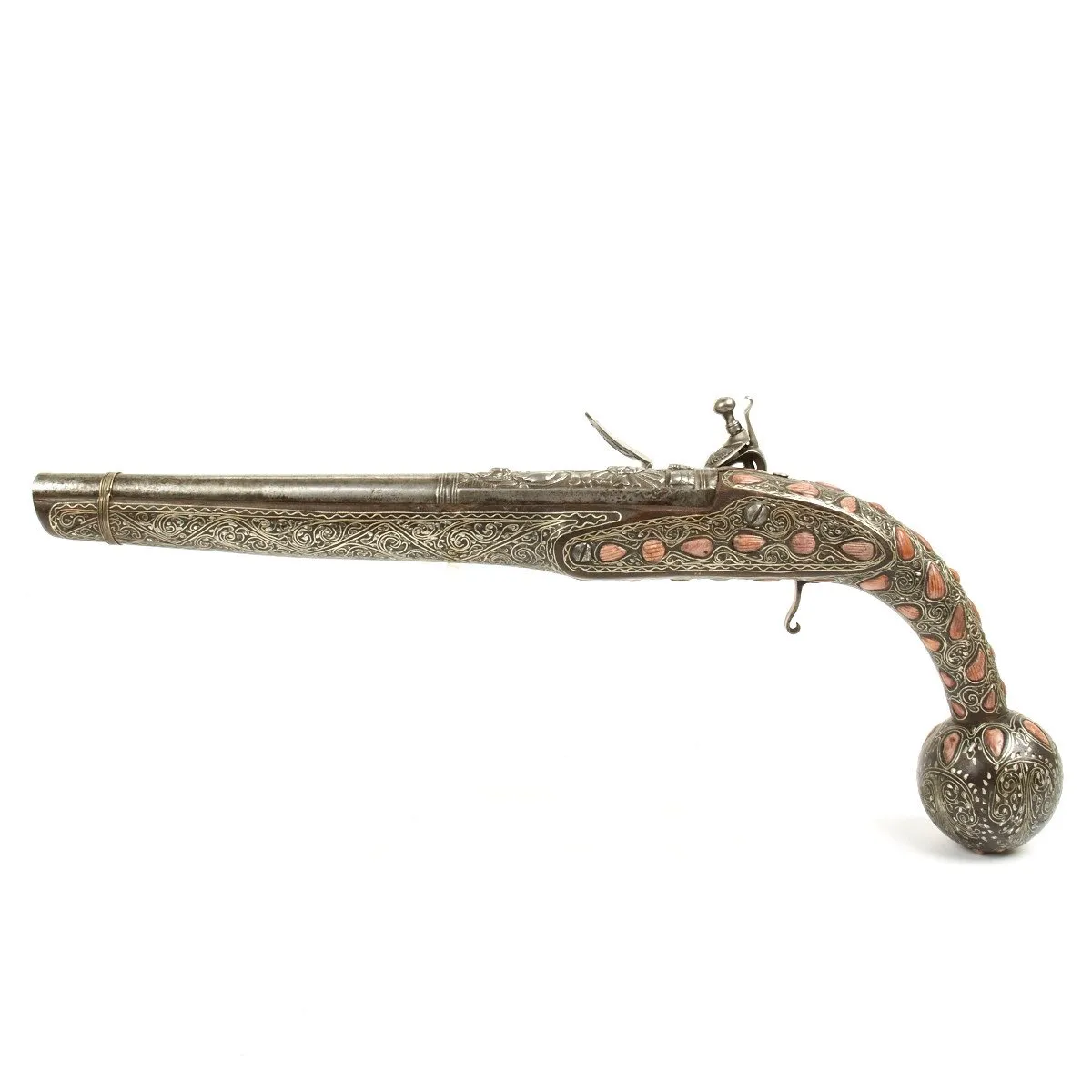 Original Ottoman Empire 1815 Pair of Flintlock Ball Butted Pistols