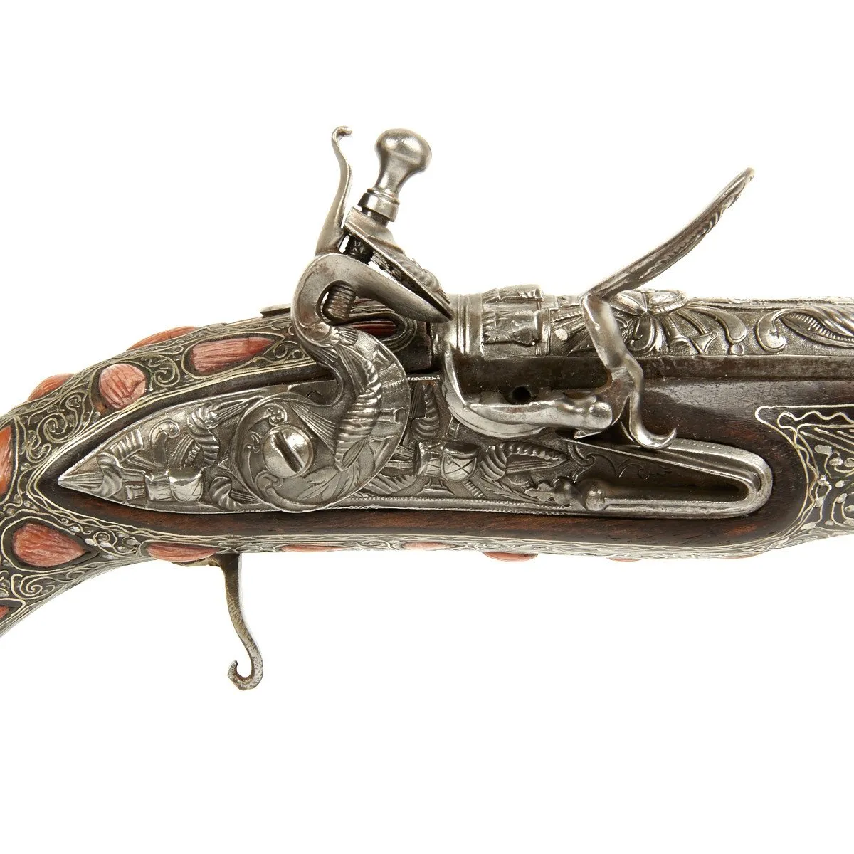 Original Ottoman Empire 1815 Pair of Flintlock Ball Butted Pistols