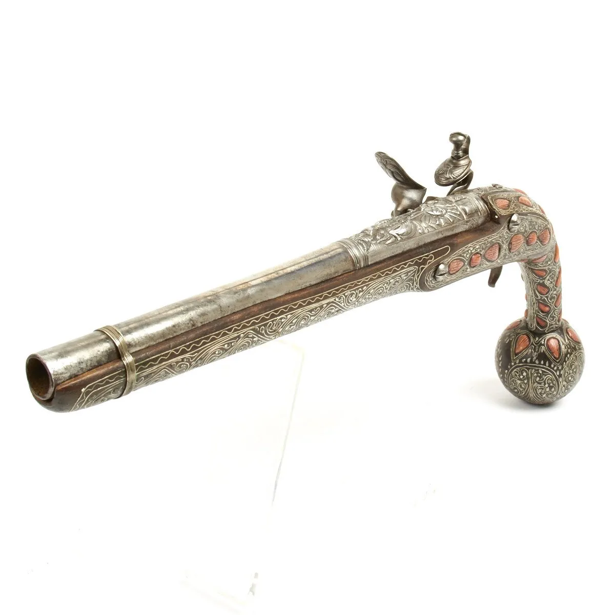 Original Ottoman Empire 1815 Pair of Flintlock Ball Butted Pistols