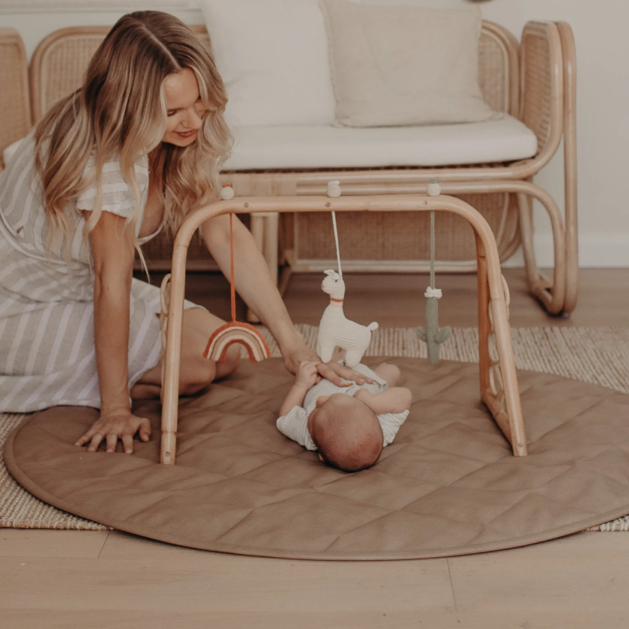 Quilted Vegan Leather Playmat - Tan