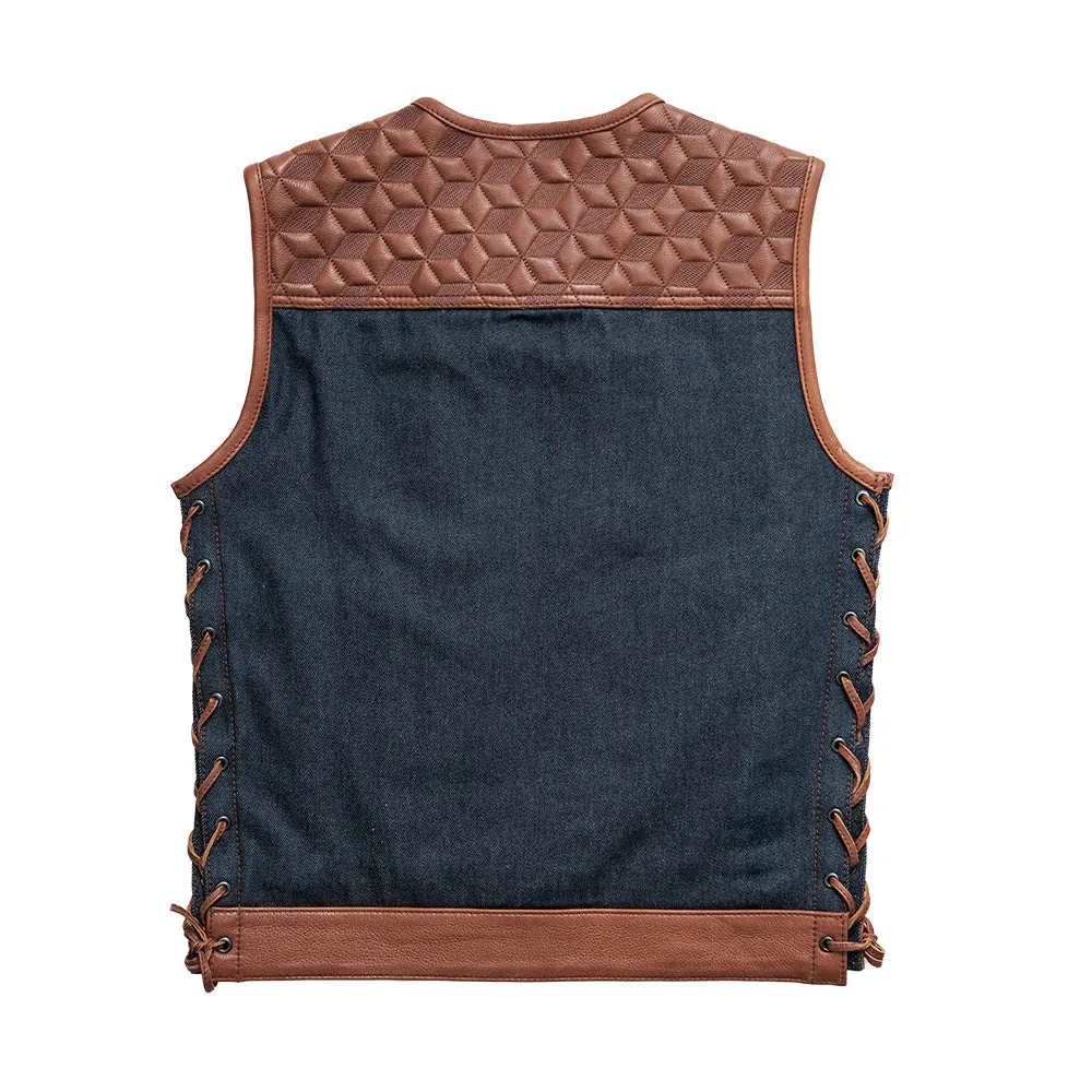 Red Label  - Men's Club Style Leather/Denim Motorcycle Vest - Limited Edition