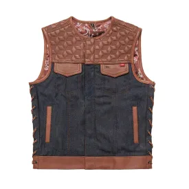 Red Label  - Men's Club Style Leather/Denim Motorcycle Vest - Limited Edition