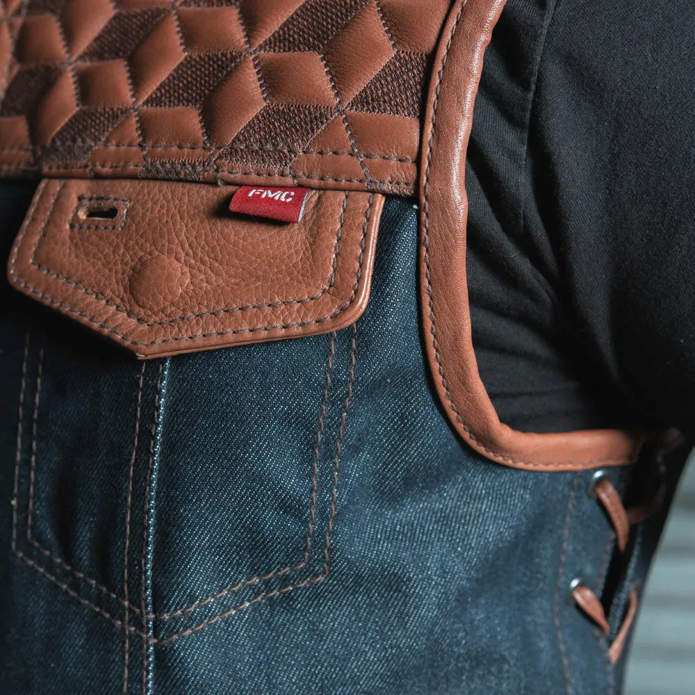 Red Label  - Men's Club Style Leather/Denim Motorcycle Vest - Limited Edition