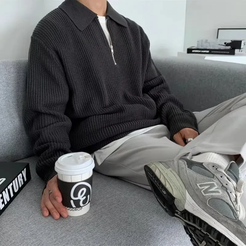 Rich zipper wool oversized lapel sweater