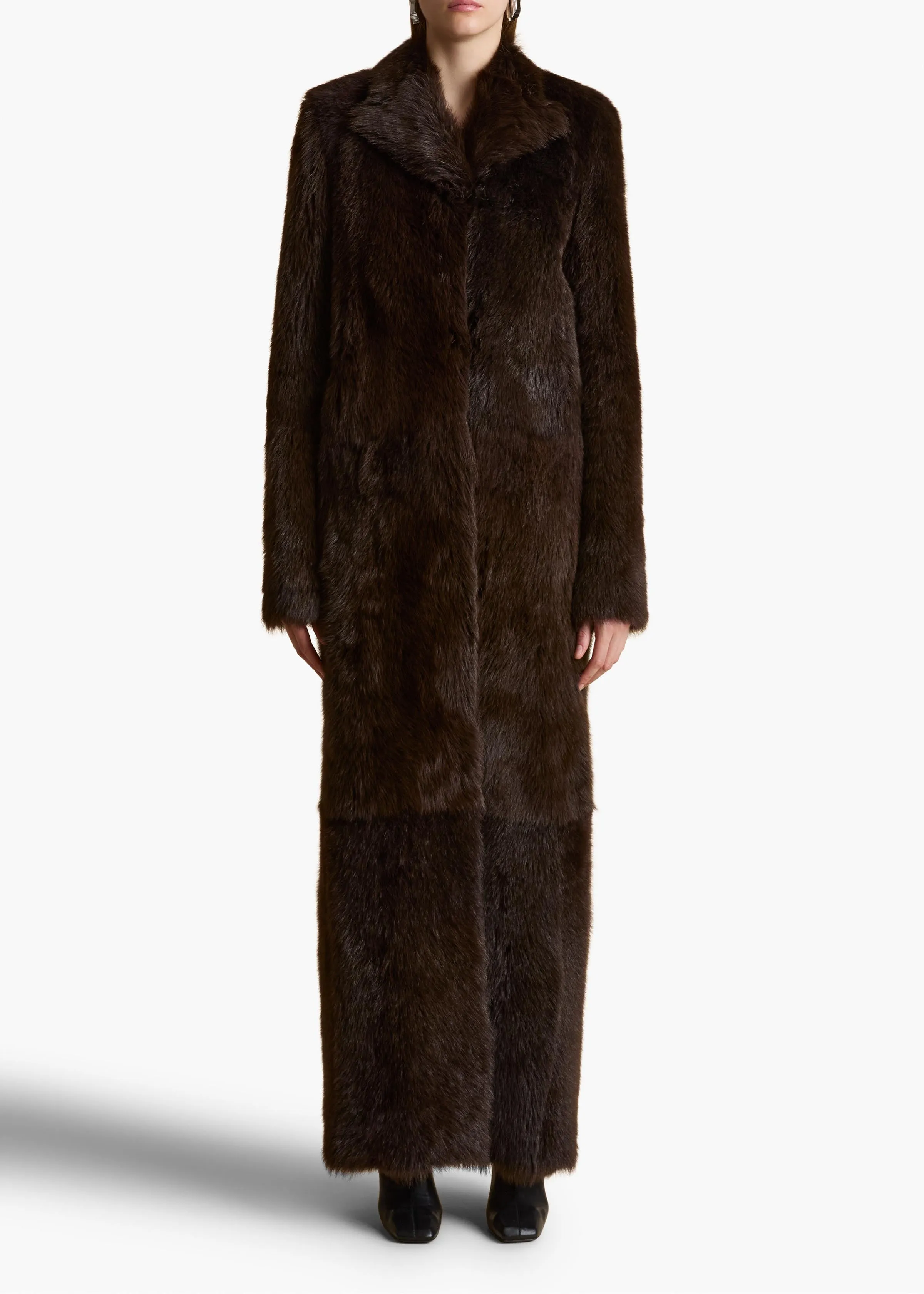Saphra Shearling Coat in Dark Brown
