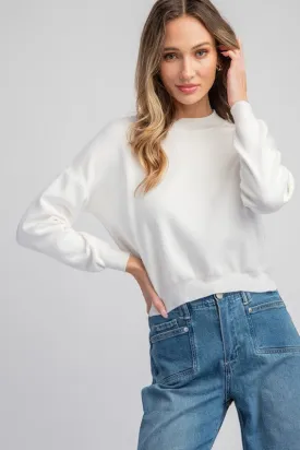 Solid Mock Neck Sweater - White