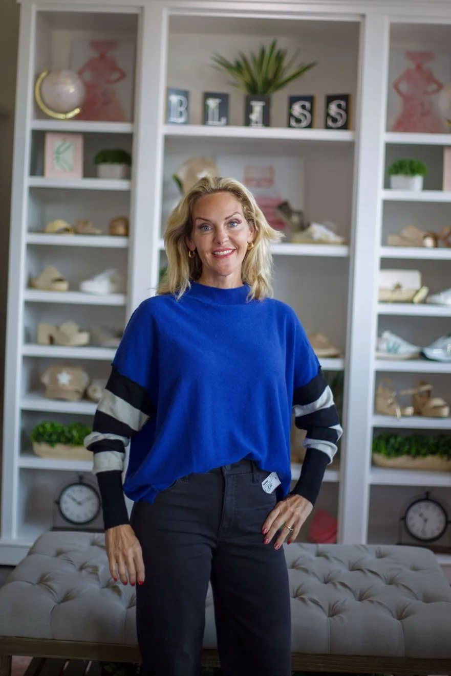 Stripe Sleeve Mock Neck Sweater Top