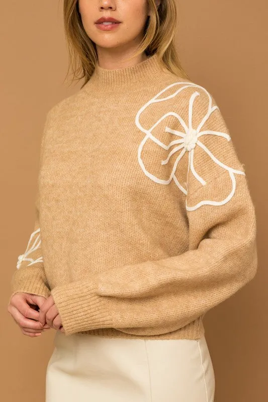 Sylvie Flower Embroidery Mock Neck Sweater