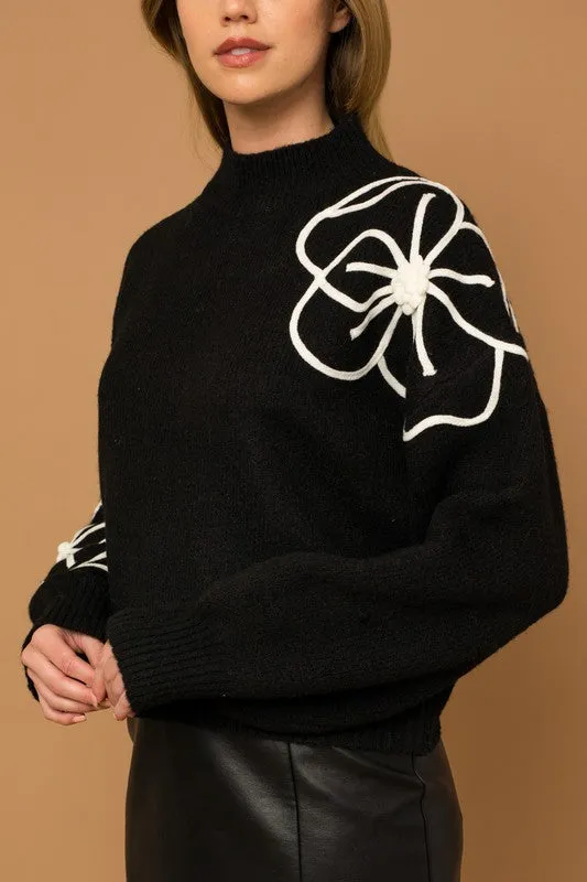 Sylvie Flower Embroidery Mock Neck Sweater