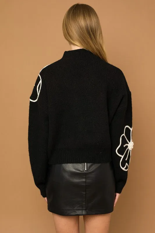 Sylvie Flower Embroidery Mock Neck Sweater