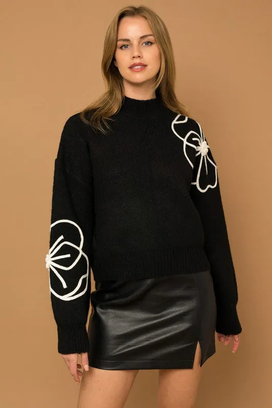 Sylvie Flower Embroidery Mock Neck Sweater
