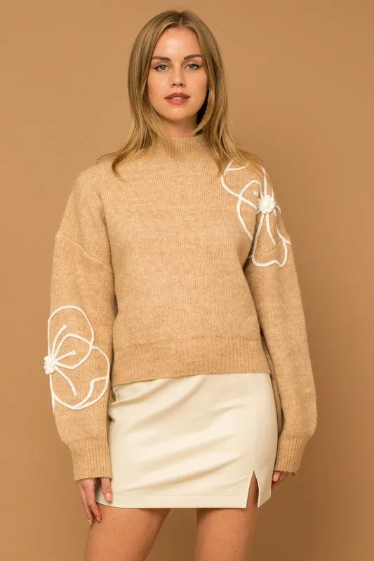 Sylvie Flower Embroidery Mock Neck Sweater