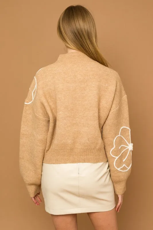 Sylvie Flower Embroidery Mock Neck Sweater