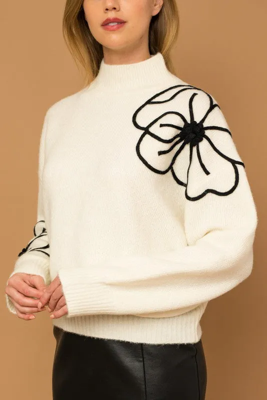 Sylvie Flower Embroidery Mock Neck Sweater