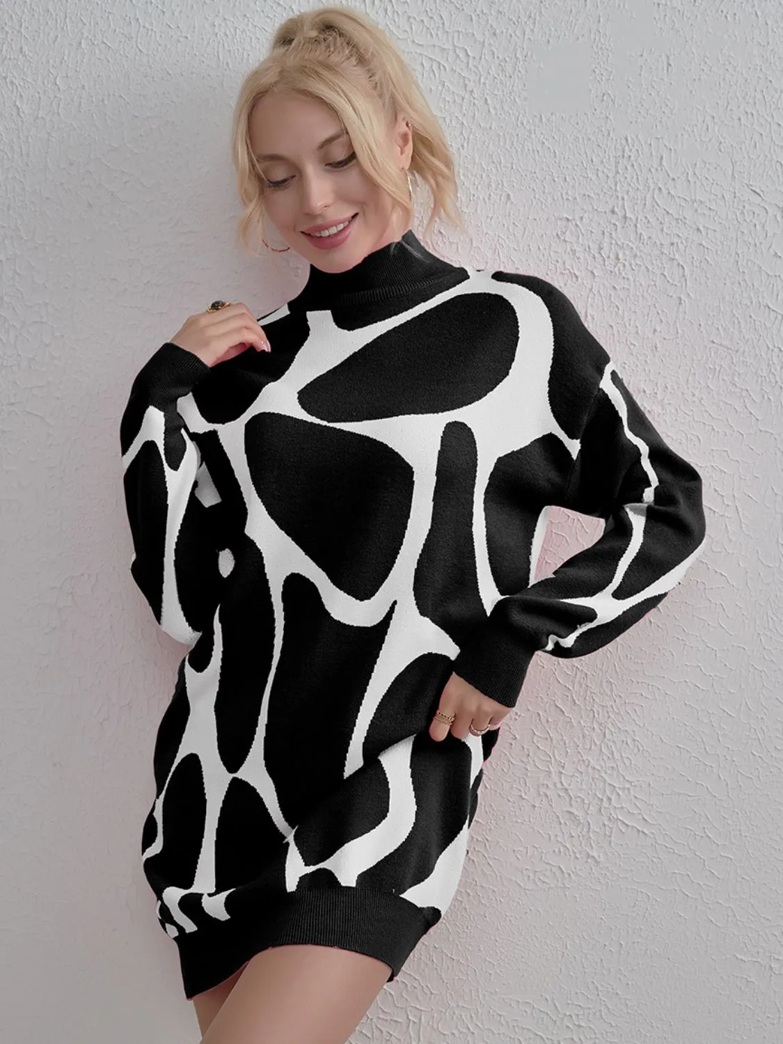 TastyHottie - Contrast Mock Neck Sweater Dress