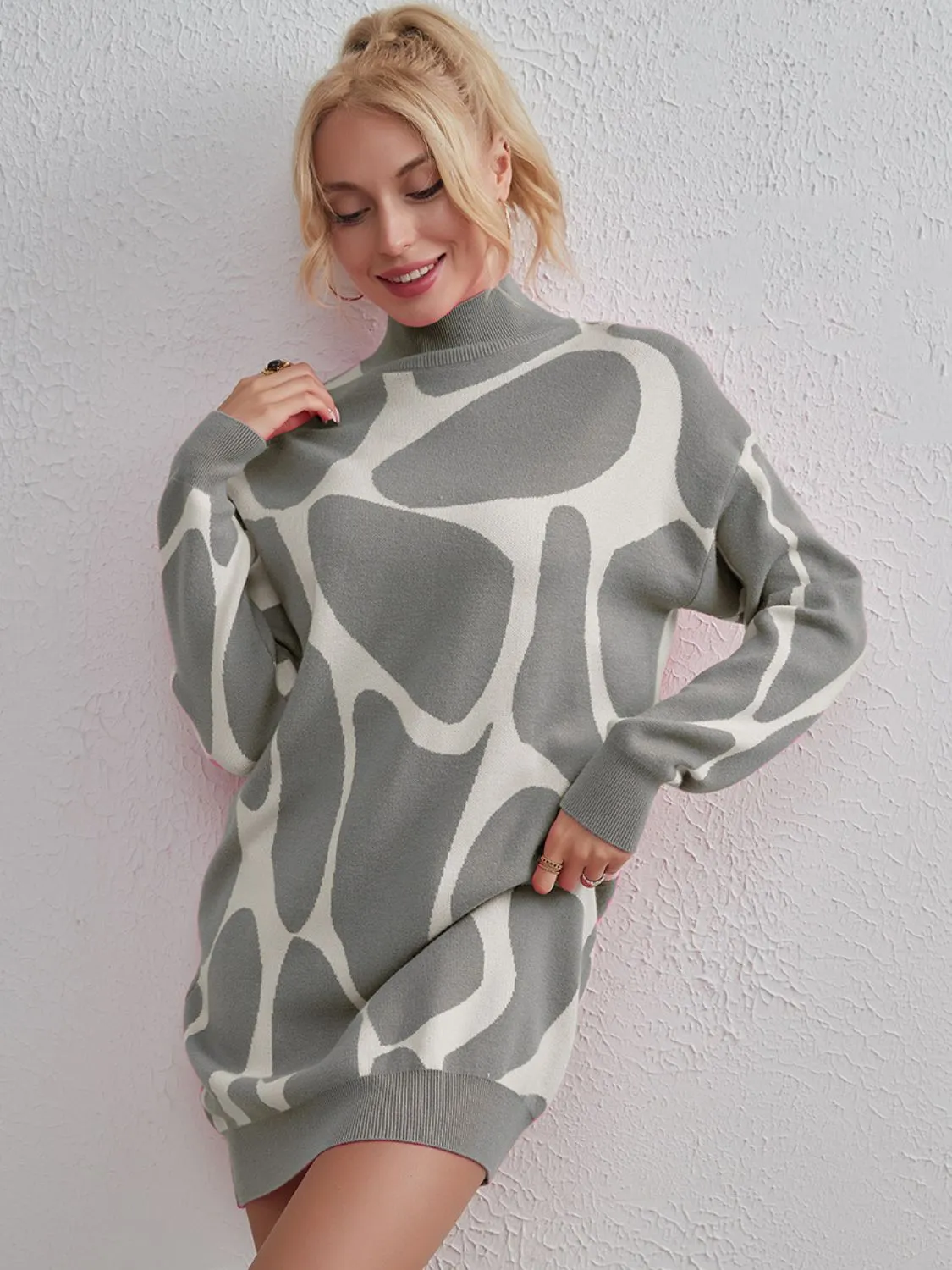 TastyHottie - Contrast Mock Neck Sweater Dress