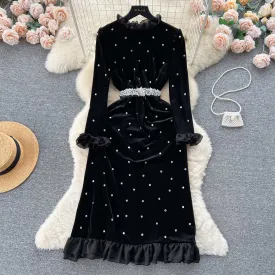 Vintage Beaded Ruffled Velvet Dress