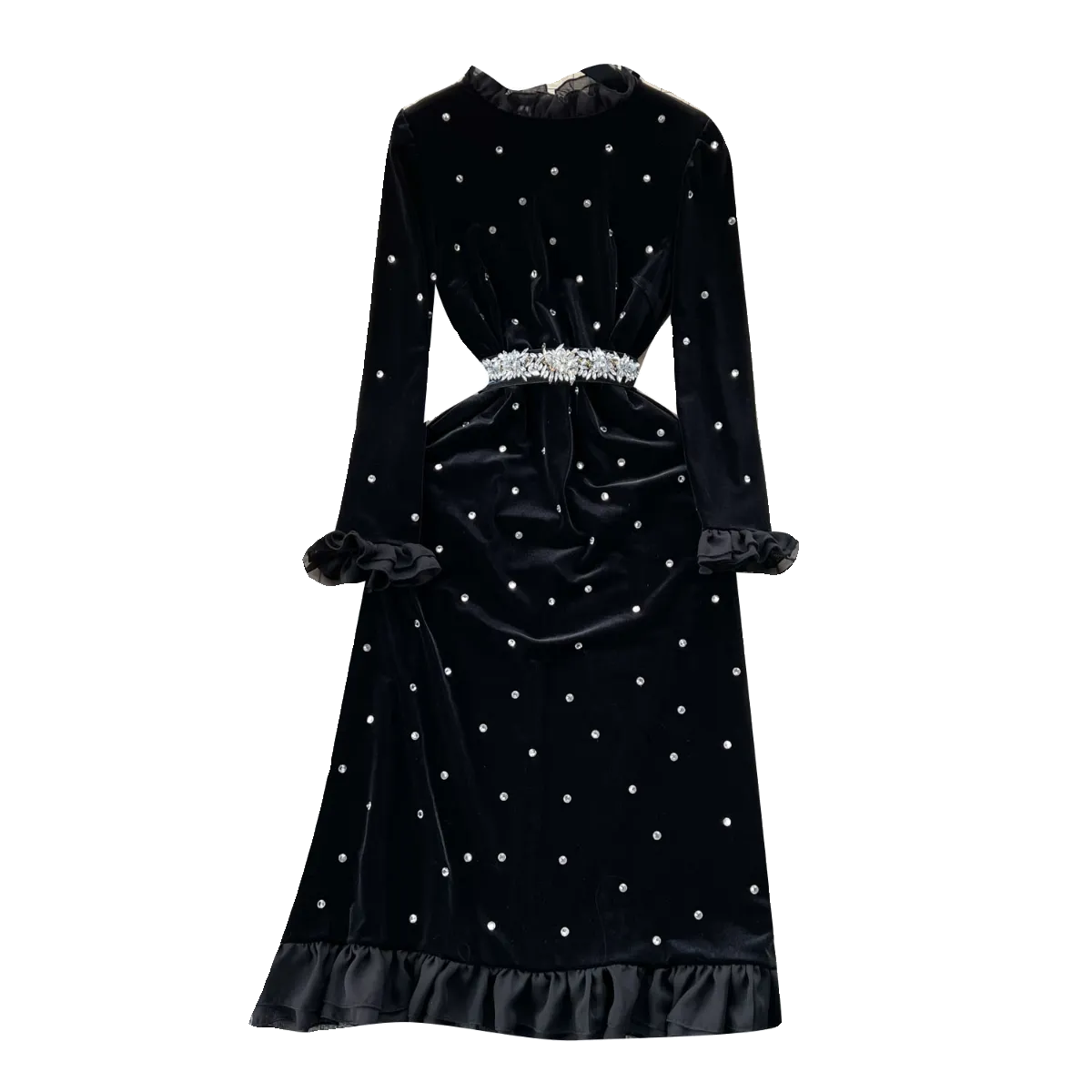 Vintage Beaded Ruffled Velvet Dress