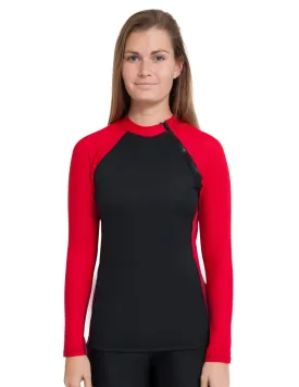 Women's  Hybrid Thermal Zip Rash Guard - Black / Red