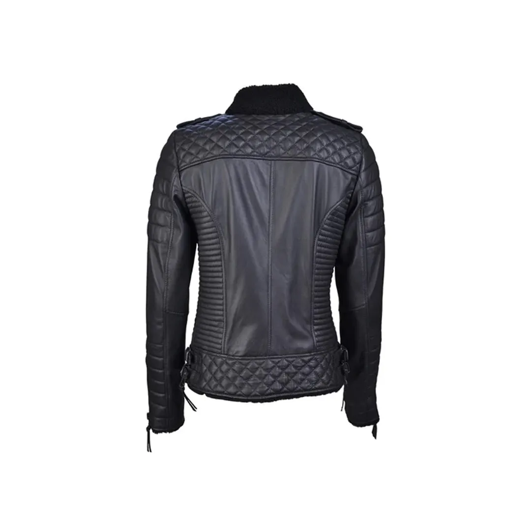Women's Shearling Black Leather Biker Jacket