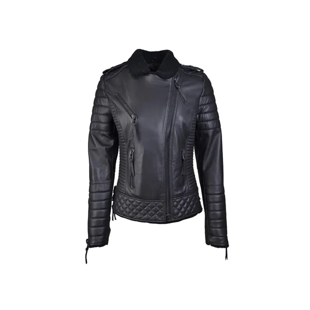 Women's Shearling Black Leather Biker Jacket